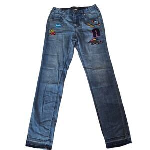 Cat & Jack Super Skinny Jeans Medium Blue w/Patches & Unfinished Hem 12 2409